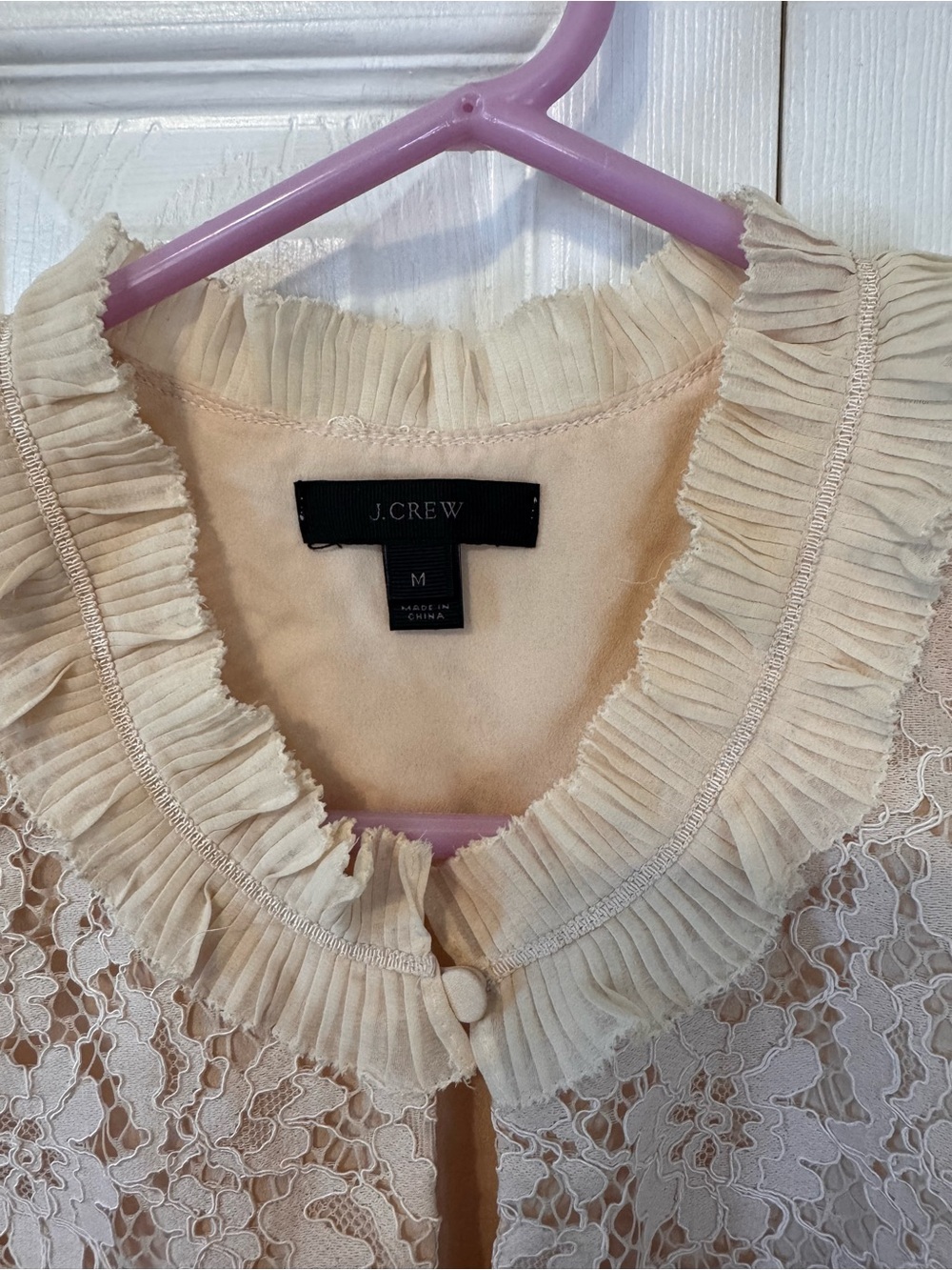 J.Crew Lace Overlay Sleeveless Ruffle Collar Blouse Cream Beige Size Medium - Picture 5 of 12